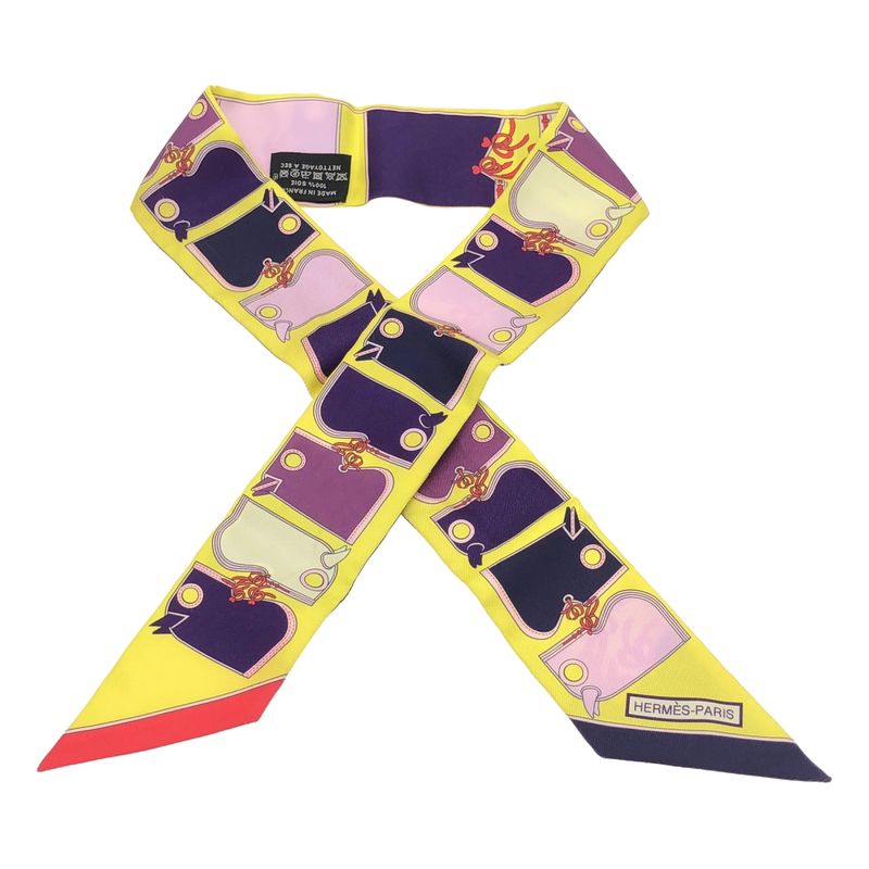 Hermes Camails Camaille Twillie Silk Scarf Yellow Purple
