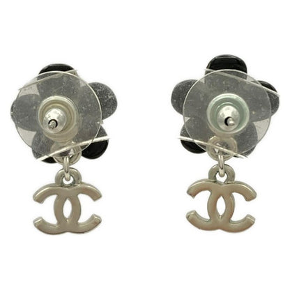 Chanel Earrings Coco Mark Black×silver Flower