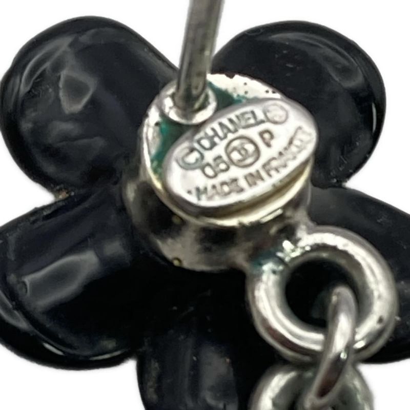 Chanel Earrings Coco Mark Black×silver Flower