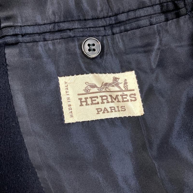 Hermes Double Long Coat 54 Cashmere Navy Men's
