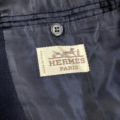 Hermes Double Long Coat 54 Cashmere Navy Men's