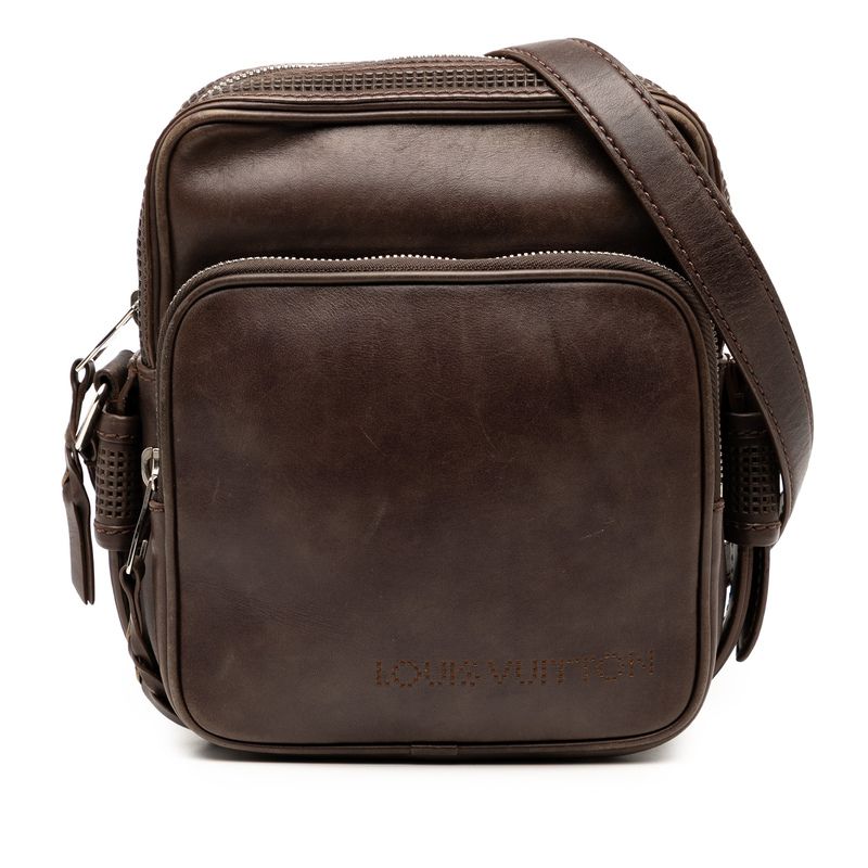 Louis Vuitton Cuir Bequia Trotter MM Crossbody Shoulder Bag M95320 Brown