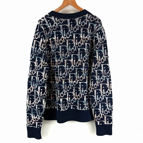 Dior Wool Oblique Allover Knit Sweater L Multicolor Blue AA