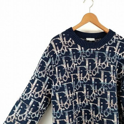 Dior Wool Oblique Allover Knit Sweater L Multicolor Blue AA