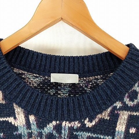 Dior Wool Oblique Allover Knit Sweater L Multicolor Blue AA