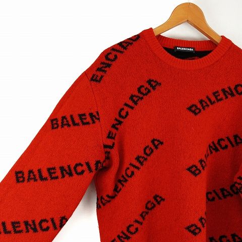 Balenciaga Logo Knit Sweater L Red AA