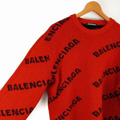 Balenciaga Logo Knit Sweater L Red AA