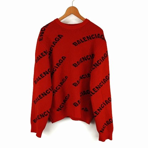 Balenciaga Logo Knit Sweater L Red AA