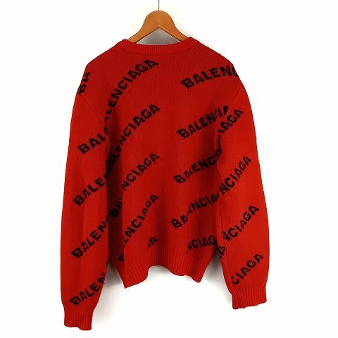 Balenciaga Logo Knit Sweater L Red AA