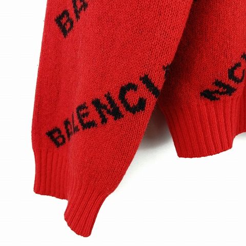 Balenciaga Logo Knit Sweater L Red AA