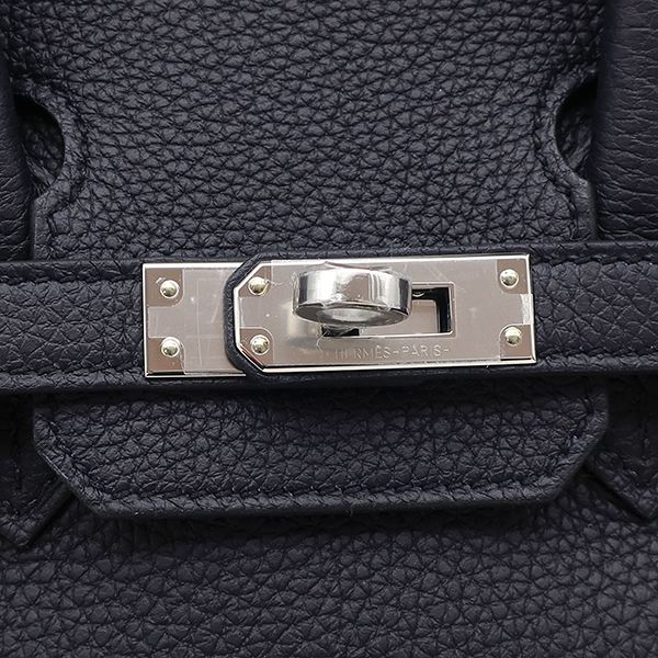 Hermes Handbag Birkin 25 Togo Cavan Silver Hardware Unused Black Navy Blue