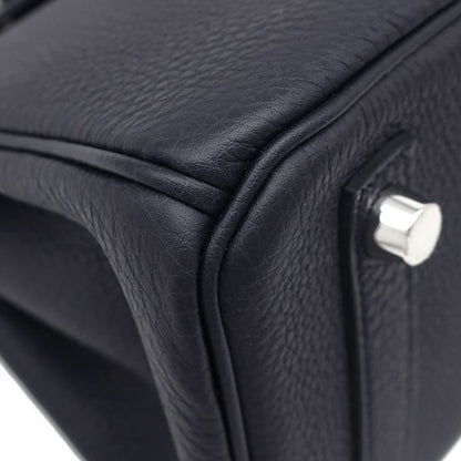 Hermes Handbag Birkin 25 Togo Cavan Silver Hardware Unused Black Navy Blue