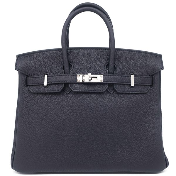 Hermes Handbag Birkin 25 Togo Cavan Silver Hardware Unused Black Navy Blue