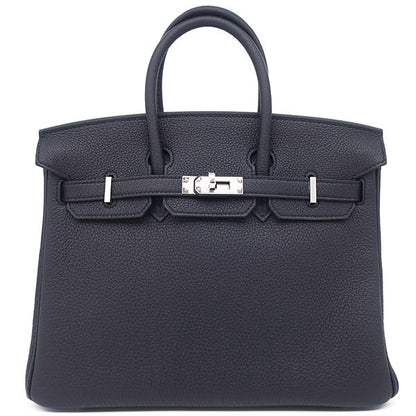 Hermes Handbag Birkin 25 Togo Cavan Silver Hardware Unused Black Navy Blue