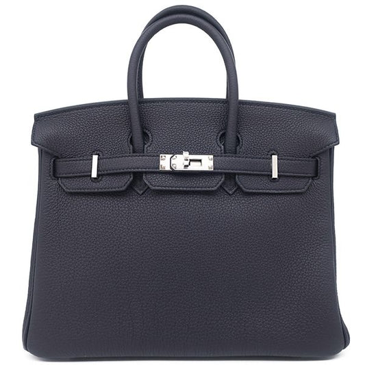 Hermes Handbag Birkin 25 Togo Cavan Silver Hardware Unused Black Navy Blue