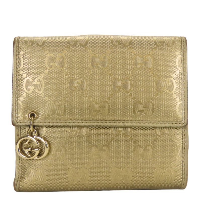 Gucci Bifold Wallet 212105 GG Imprime PVC Gold W Hook Small Ladies Women Gucci
