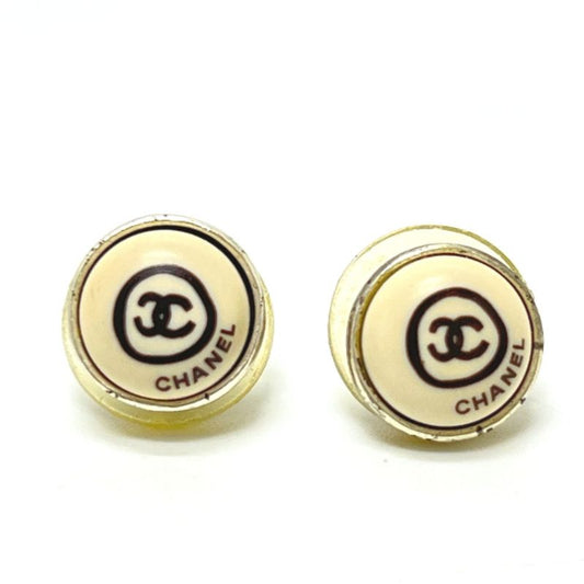 Chanel Earrings Coco Mark Metal White