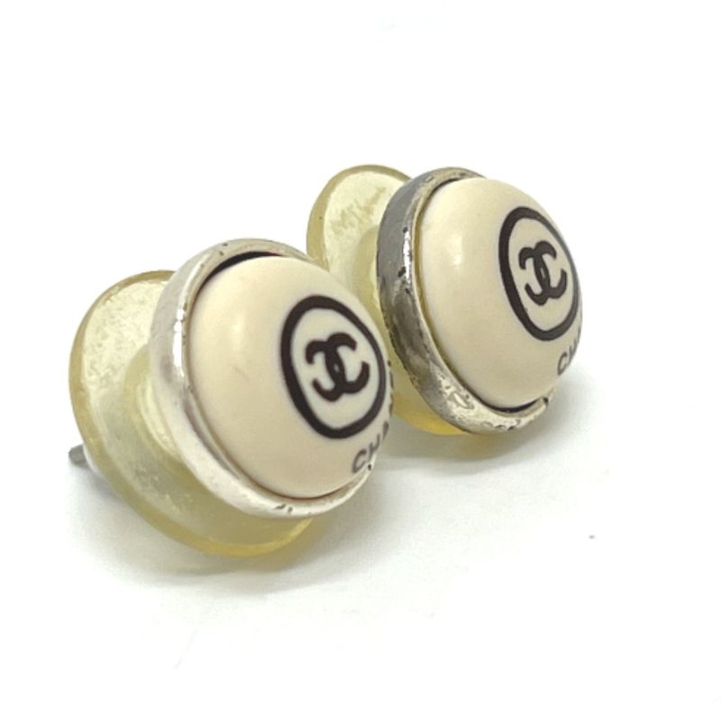 Chanel Earrings Coco Mark Metal White
