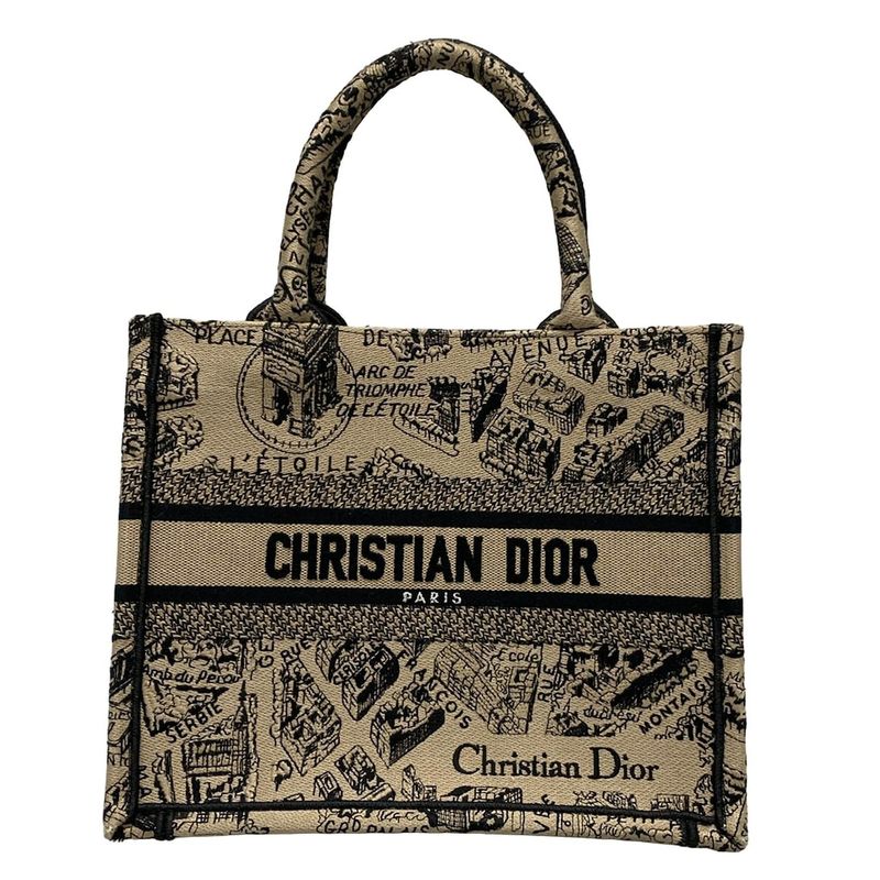 Dior/christian Dior Tote Bag Book Tote Small Bag Gray Beige And Black