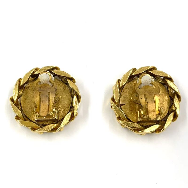 Chanel Coco Rhinestone GP Gold Earrings