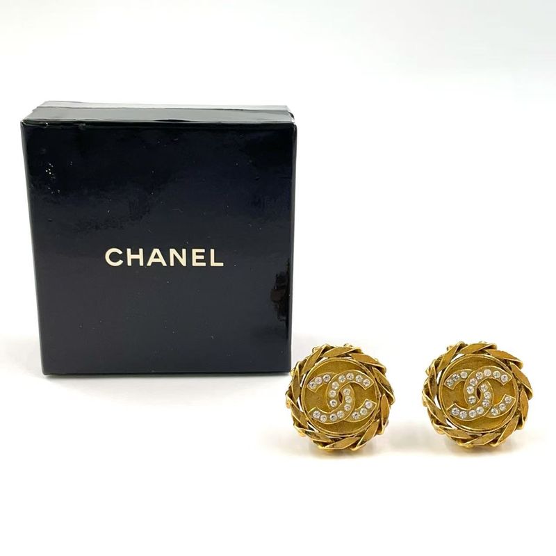 Chanel Coco Rhinestone GP Gold Earrings