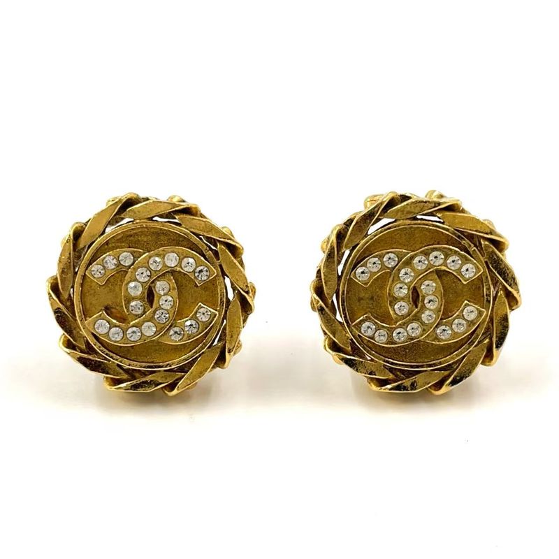 Chanel Coco Rhinestone GP Gold Earrings