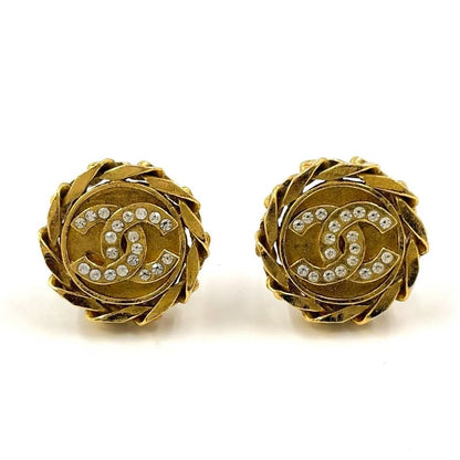 Chanel Coco Rhinestone GP Gold Earrings