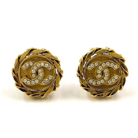 Chanel Coco Rhinestone GP Gold Earrings