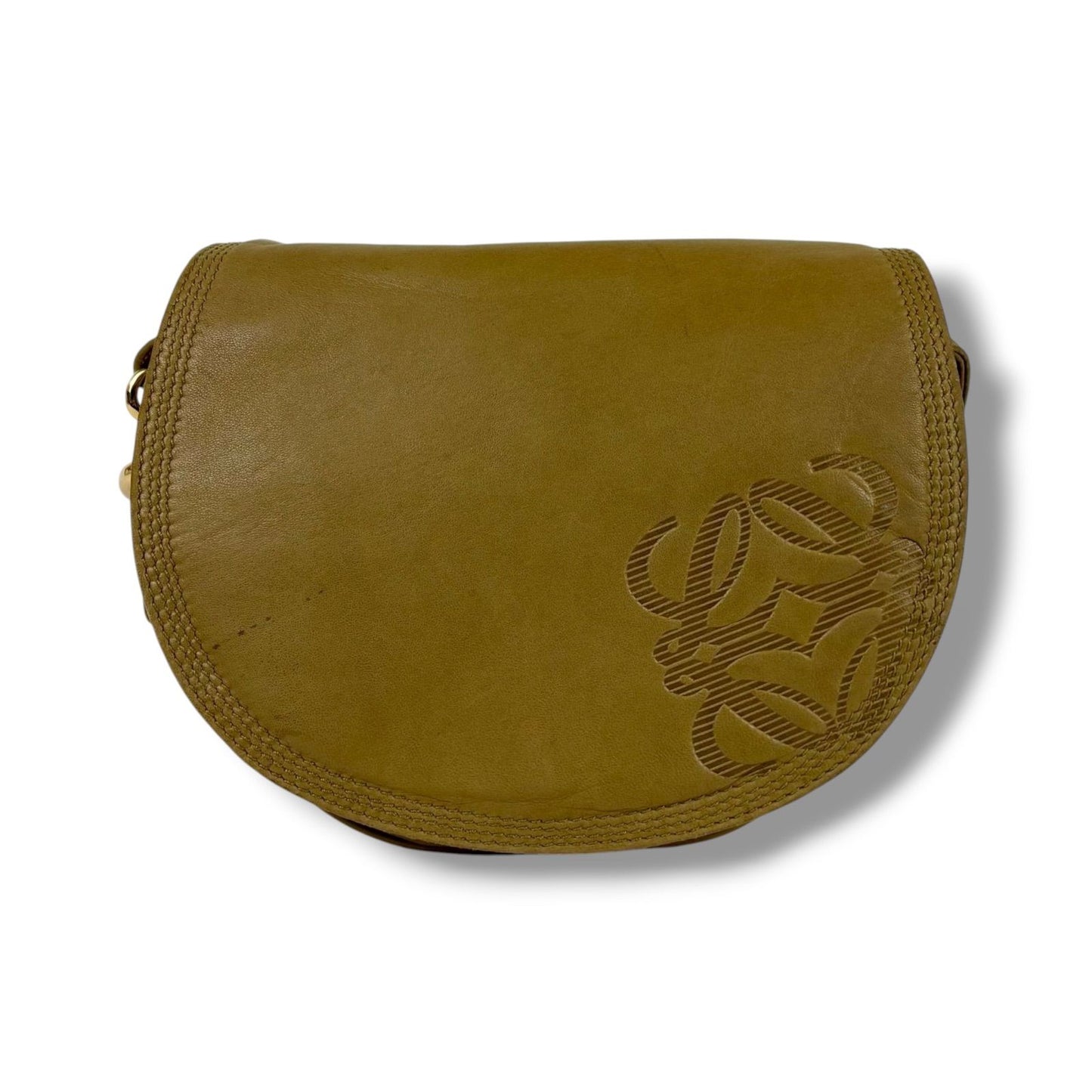 Loewe Anagram Logo Mini Shoulder Bag Pochette Nappa Leather Khaki Beige Gold