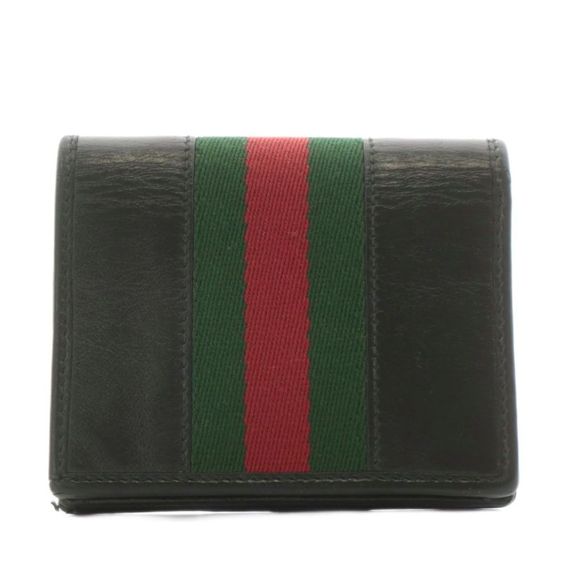 Gucci Sherry Line Raja Chain Wallet Bifold Coin Purse Taiga Motif Leather Black