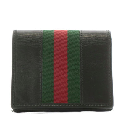 Gucci Sherry Line Raja Chain Wallet Bifold Coin Purse Taiga Motif Leather Black