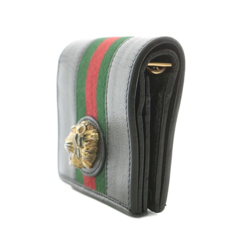 Gucci Sherry Line Raja Chain Wallet Bifold Coin Purse Taiga Motif Leather Black