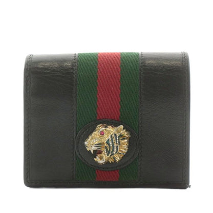 Gucci Sherry Line Raja Chain Wallet Bifold Coin Purse Taiga Motif Leather Black