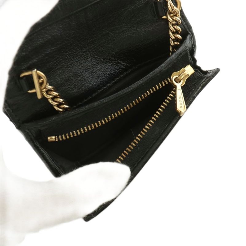 Gucci Sherry Line Raja Chain Wallet Bifold Coin Purse Taiga Motif Leather Black
