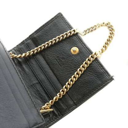 Gucci Sherry Line Raja Chain Wallet Bifold Coin Purse Taiga Motif Leather Black