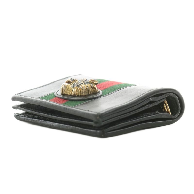 Gucci Sherry Line Raja Chain Wallet Bifold Coin Purse Taiga Motif Leather Black