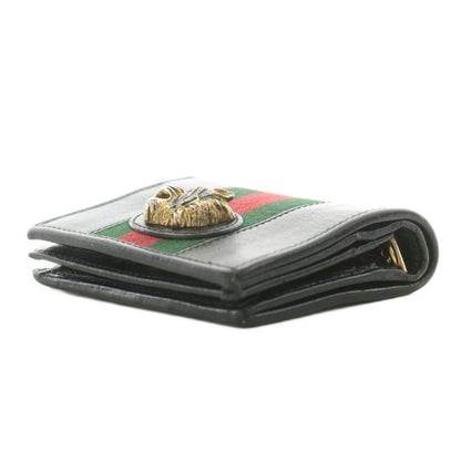 Gucci Sherry Line Raja Chain Wallet Bifold Coin Purse Taiga Motif Leather Black