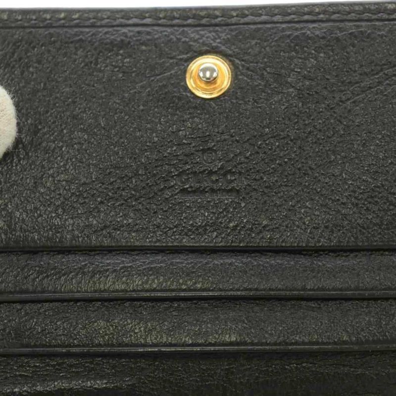 Gucci Sherry Line Raja Chain Wallet Bifold Coin Purse Taiga Motif Leather Black