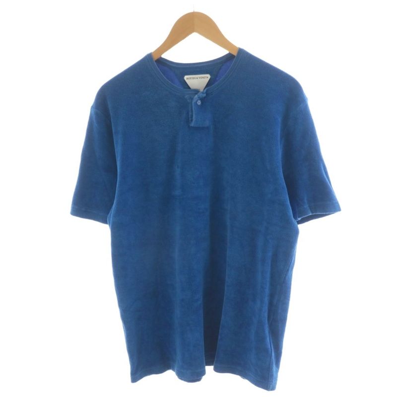 Bottega Veneta T-shirt Cut And Sewn Short Sleeves Henley Neck L Blue 656849 AN51