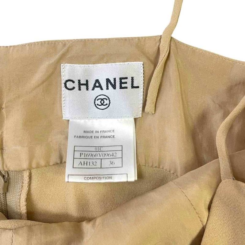 Chanel Silk Cami Dress Sleeveless Back Coco Mark Button Knee Length P16960v09642