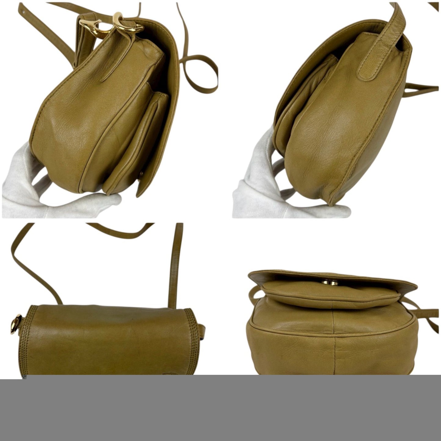 Loewe Anagram Logo Mini Shoulder Bag Pochette Nappa Leather Khaki Beige Gold