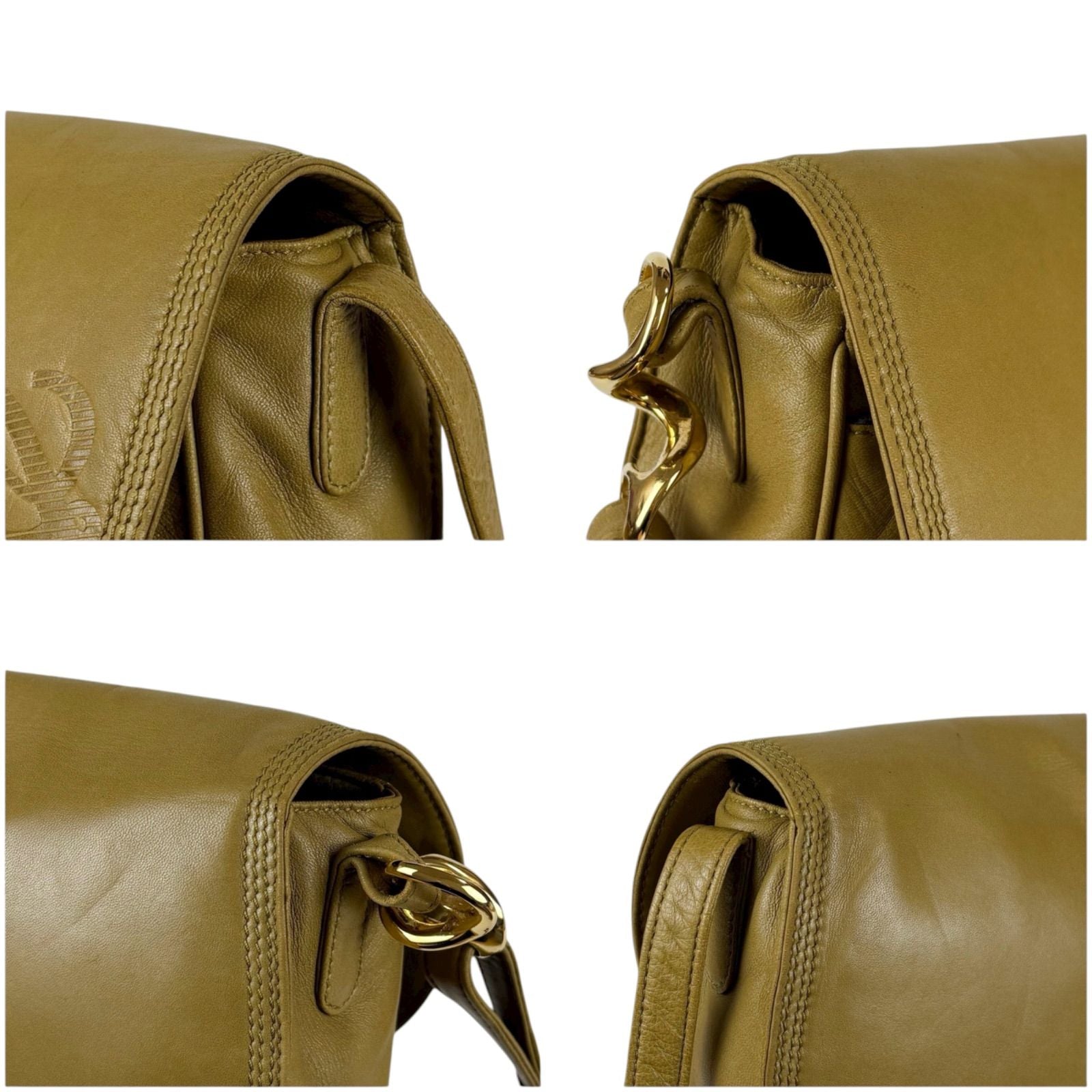 Loewe Anagram Logo Mini Shoulder Bag Pochette Nappa Leather Khaki Beige Gold