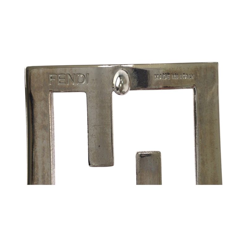 Fendi FF Logo Zucca Pattern Reversible Belt Black Silver Hardware Leather Belt