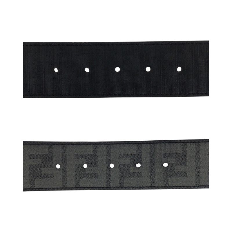 Fendi FF Logo Zucca Pattern Reversible Belt Black Silver Hardware Leather Belt