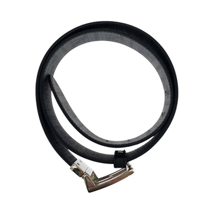 Fendi FF Logo Zucca Pattern Reversible Belt Black Silver Hardware Leather Belt