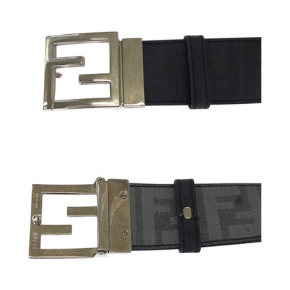 Fendi FF Logo Zucca Pattern Reversible Belt Black Silver Hardware Leather Belt