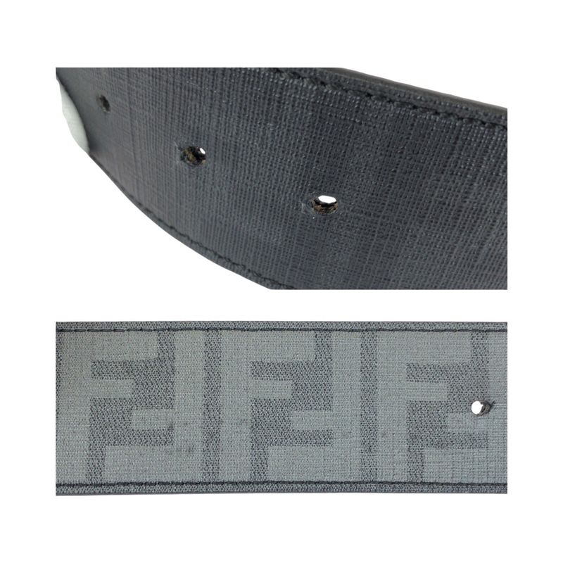 Fendi FF Logo Zucca Pattern Reversible Belt Black Silver Hardware Leather Belt