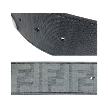 Fendi FF Logo Zucca Pattern Reversible Belt Black Silver Hardware Leather Belt