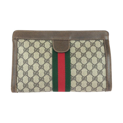 Gucci Vintage Old Gucci Sherry Line Brown Gray GG Supreme Canvas/leather Clutch