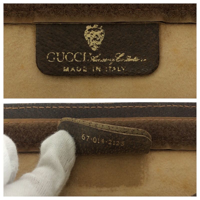 Gucci Vintage Old Gucci Sherry Line Brown Gray GG Supreme Canvas/leather Clutch